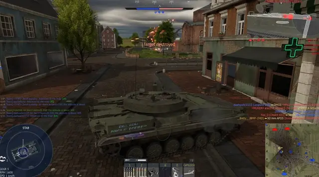 War Thunder street battle showing target destroyed notification